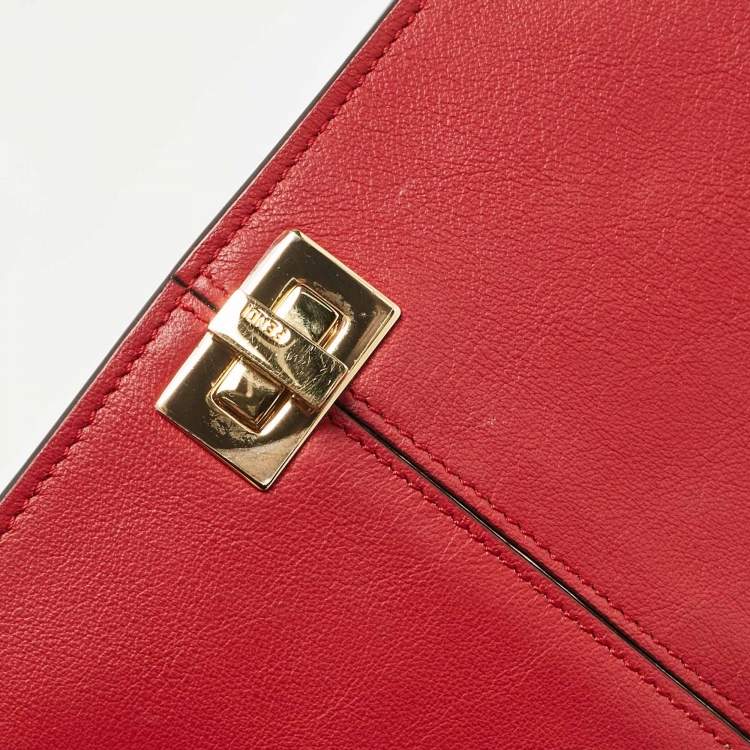Pre Owned Fendi Red Leather Peekaboo Chain Clutch