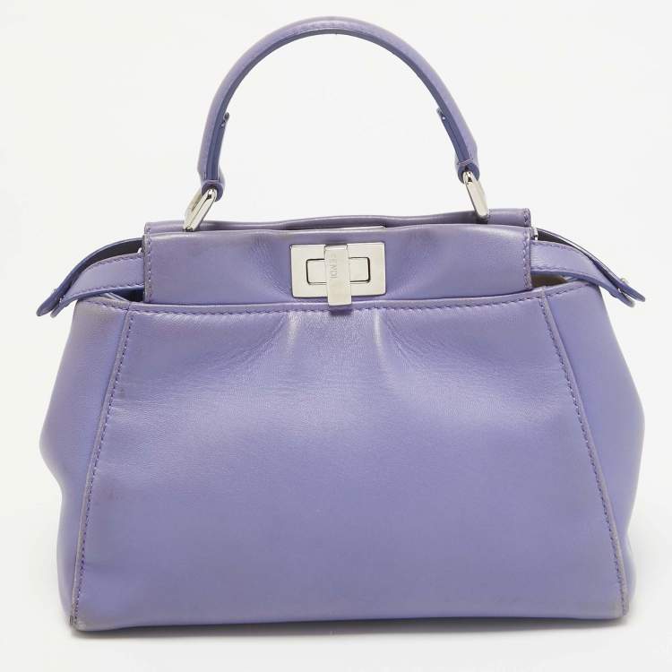 Pre Owned Fendi Lilac Leather Mini Peekaboo Top Handle Bag