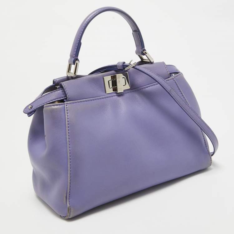 Pre Owned Fendi Lilac Leather Mini Peekaboo Top Handle Bag