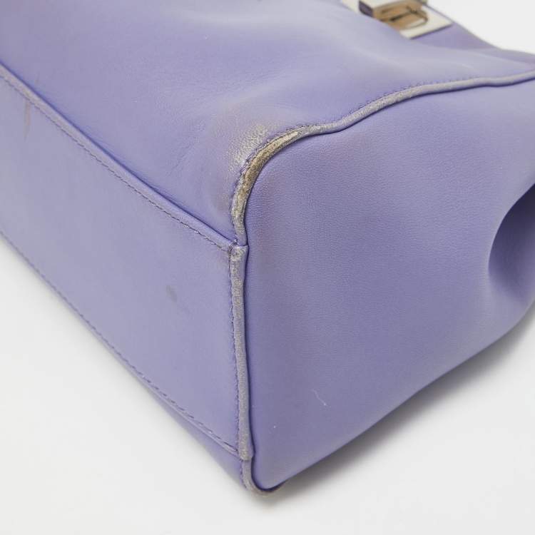 Pre Owned Fendi Lilac Leather Mini Peekaboo Top Handle Bag
