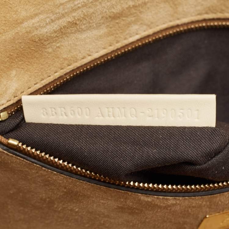 Pre Owned Fendi Beige Leather Metal Stitch Baguette Bag