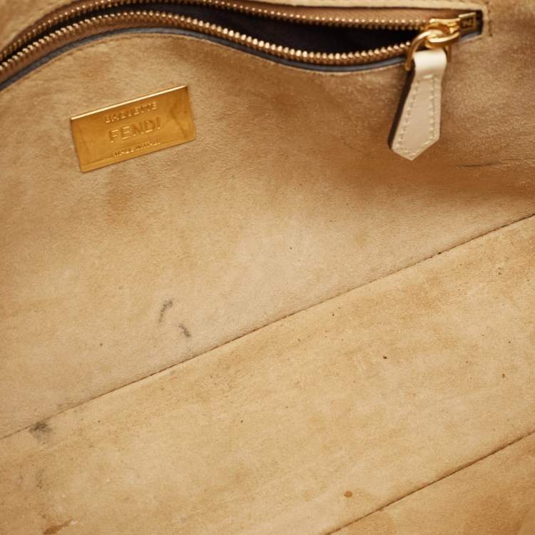 Pre Owned Fendi Beige Leather Metal Stitch Baguette Bag