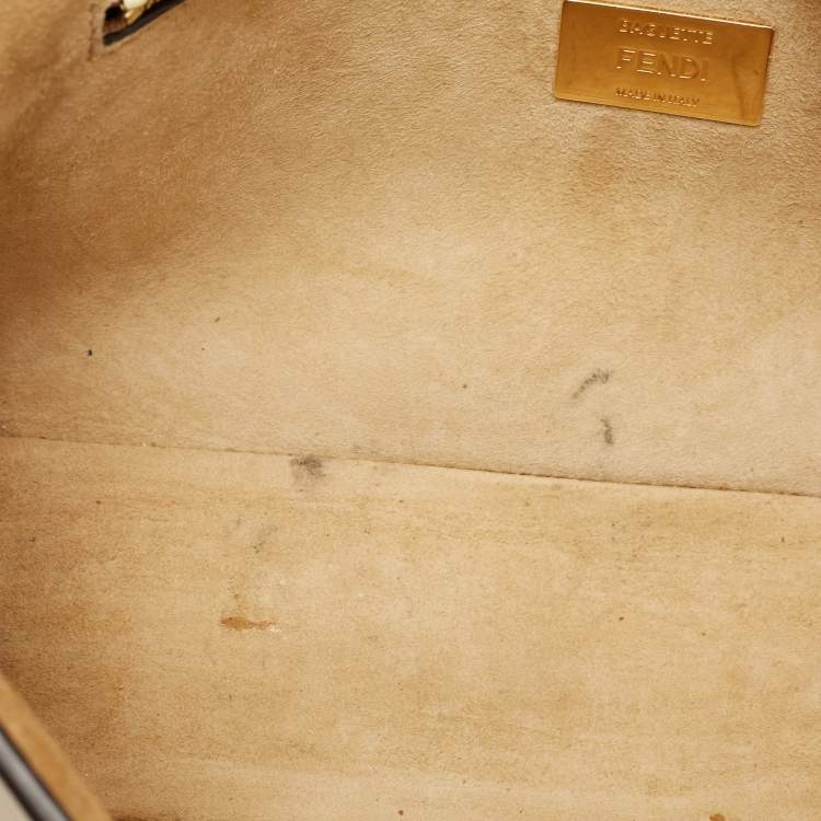 Pre Owned Fendi Beige Leather Metal Stitch Baguette Bag