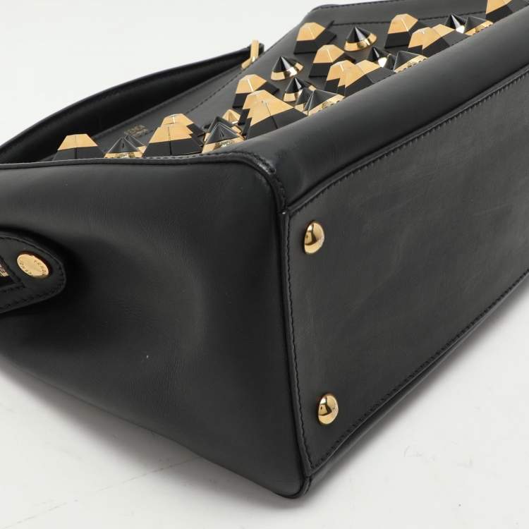 Pre Owned Fendi Black Leather Dotcom Top Handle Bag
