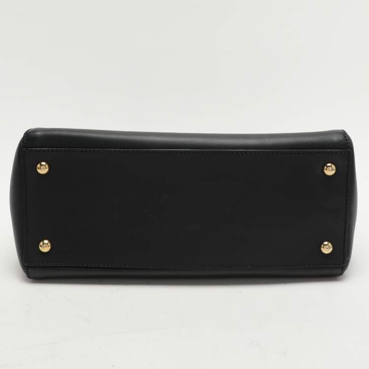Pre Owned Fendi Black Leather Dotcom Top Handle Bag