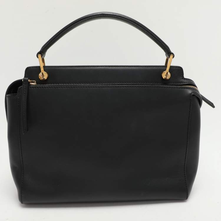 Pre Owned Fendi Black Leather Dotcom Top Handle Bag