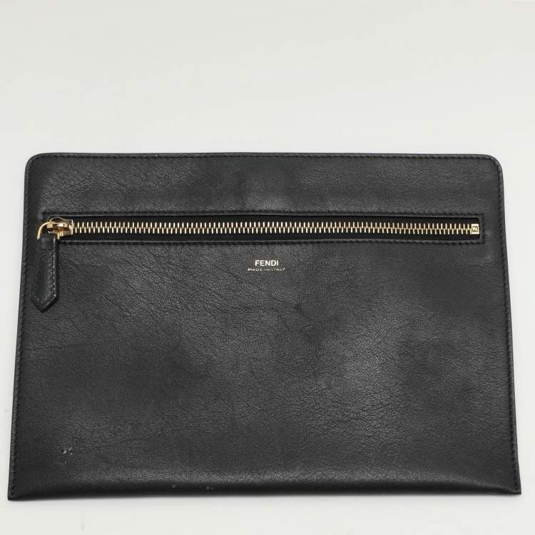 Pre Owned Fendi Black Leather Dotcom Top Handle Bag