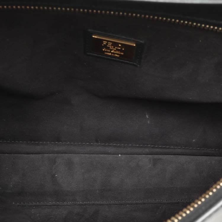 Pre Owned Fendi Black Leather Dotcom Top Handle Bag