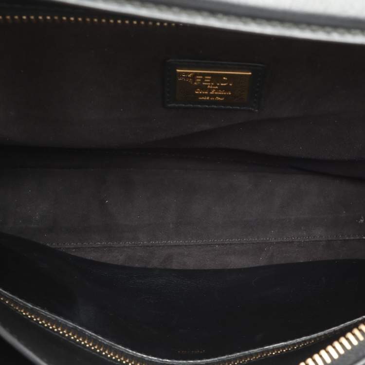 Pre Owned Fendi Black Leather Dotcom Top Handle Bag