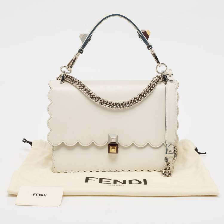Pre Owned Fendi Off White Scalloped Leather Medium Kan I Shoulder Bag