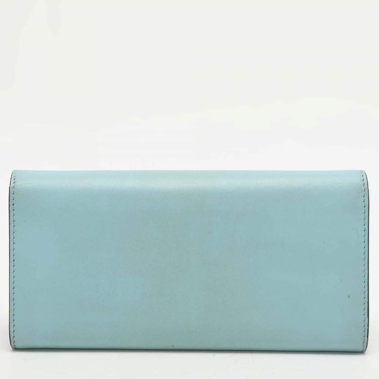 Pre Owned Fendi Blue Leather Embellished Wallet On Chain