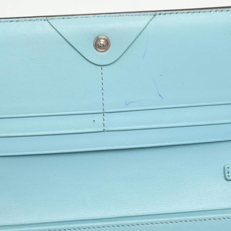 Pre Owned Fendi Blue Leather Embellished Wallet On Chain