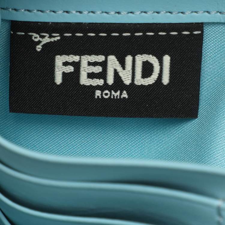 Pre Owned Fendi Blue Leather Embellished Wallet On Chain