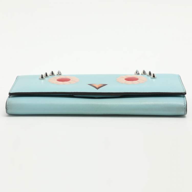 Pre Owned Fendi Blue Leather Embellished Wallet On Chain