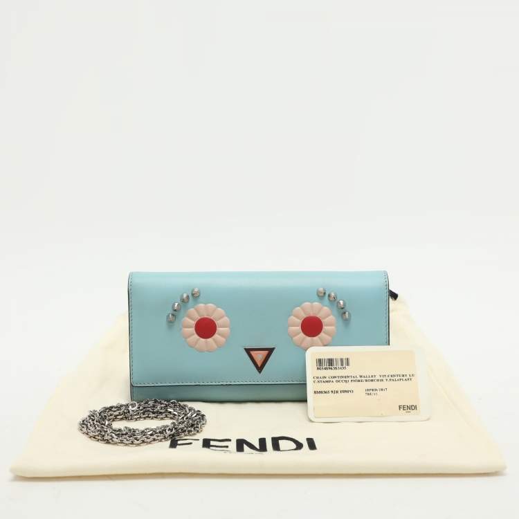 Pre Owned Fendi Blue Leather Embellished Wallet On Chain