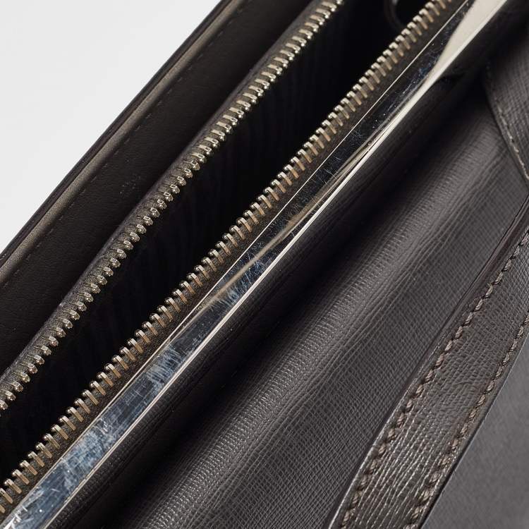 Pre Owned Fendi Dark Grey Leather Small Demi Jour Top Handle Bag