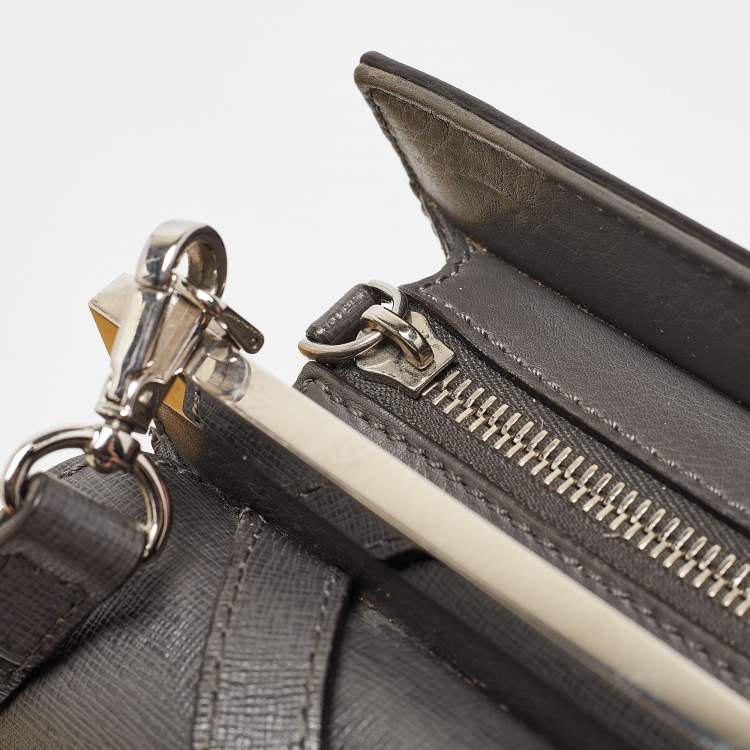 Pre Owned Fendi Dark Grey Leather Small Demi Jour Top Handle Bag