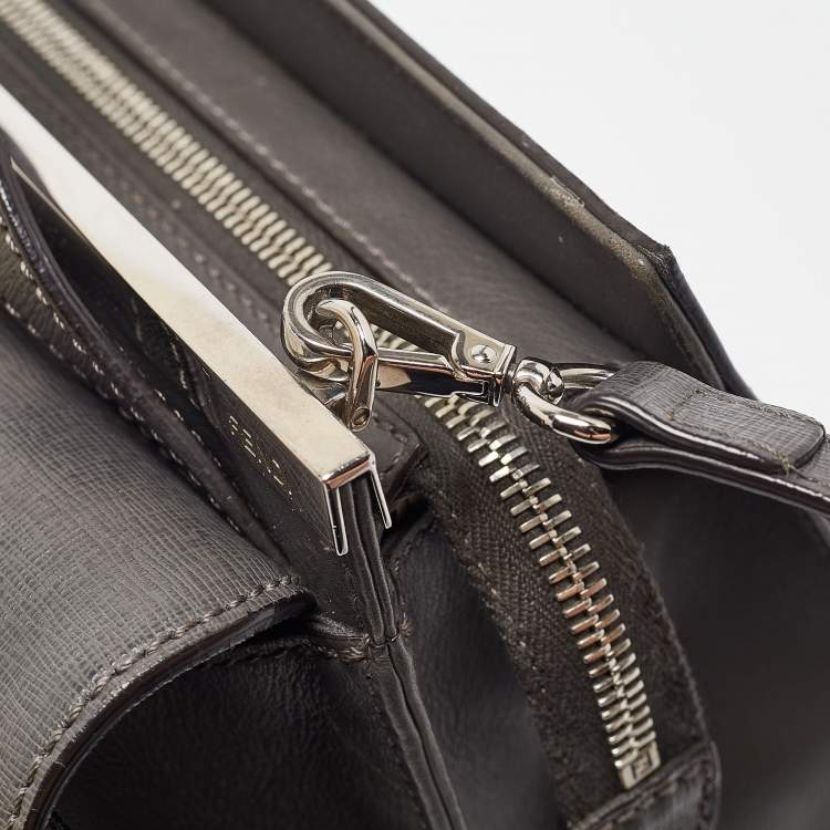 Pre Owned Fendi Dark Grey Leather Small Demi Jour Top Handle Bag