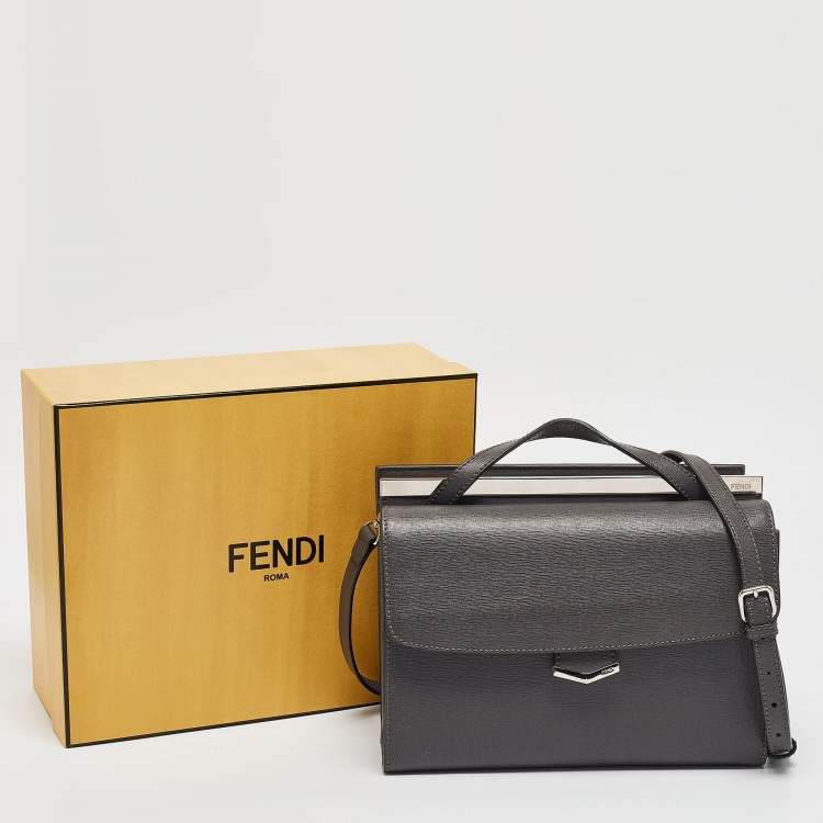 Pre Owned Fendi Dark Grey Leather Small Demi Jour Top Handle Bag