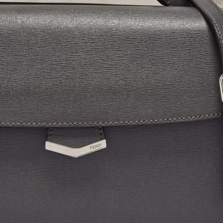 Pre Owned Fendi Dark Grey Leather Small Demi Jour Top Handle Bag