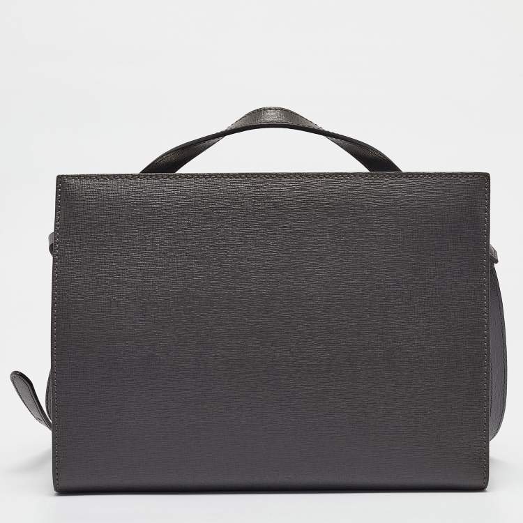 Pre Owned Fendi Dark Grey Leather Small Demi Jour Top Handle Bag