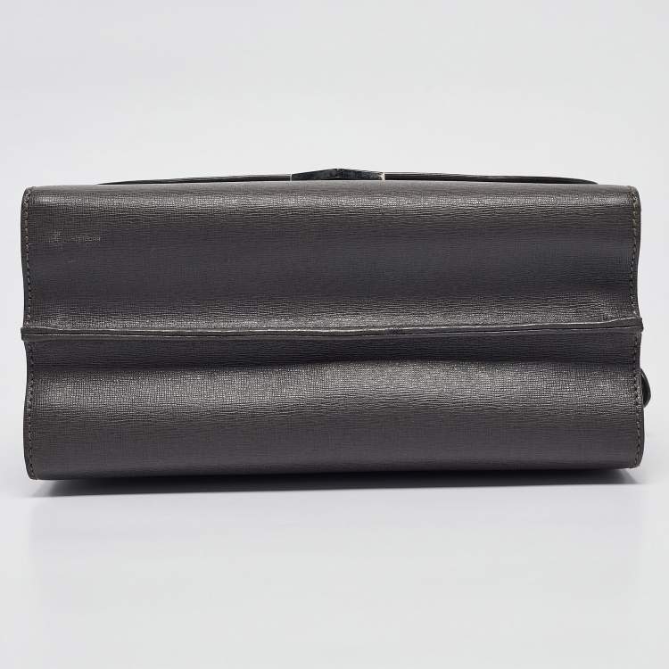 Pre Owned Fendi Dark Grey Leather Small Demi Jour Top Handle Bag