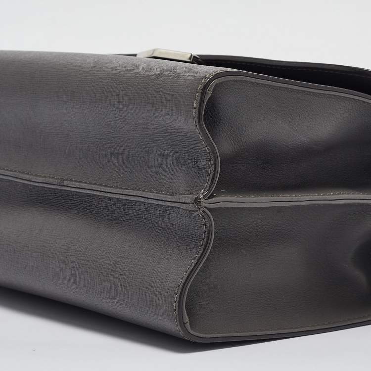 Pre Owned Fendi Dark Grey Leather Small Demi Jour Top Handle Bag