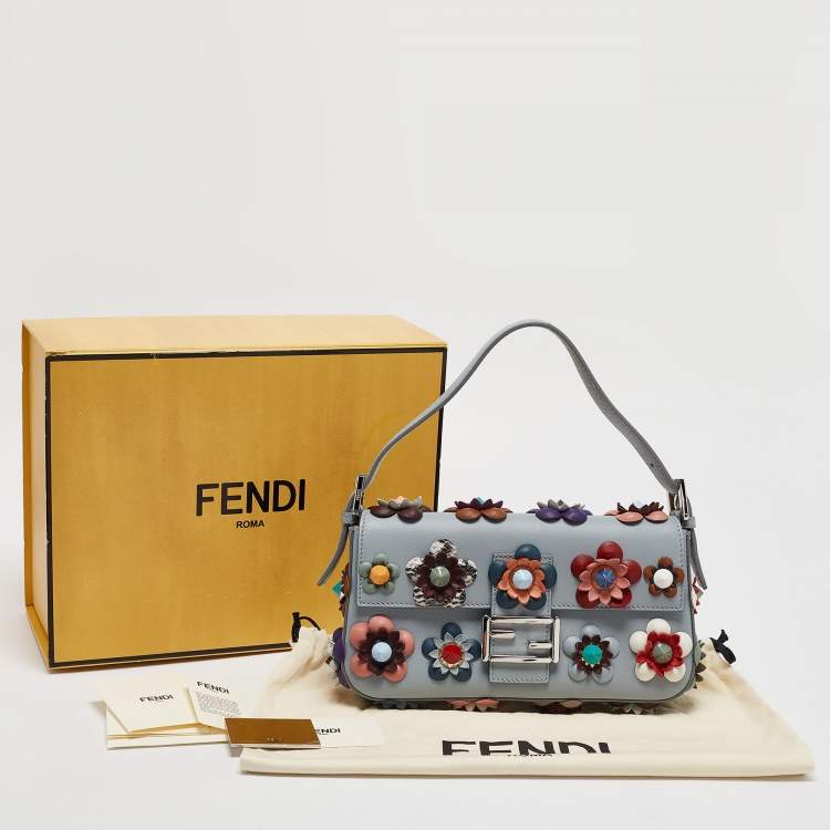 Pre Owned Fendi Multicolor Leather Flowerland Baguette Bag