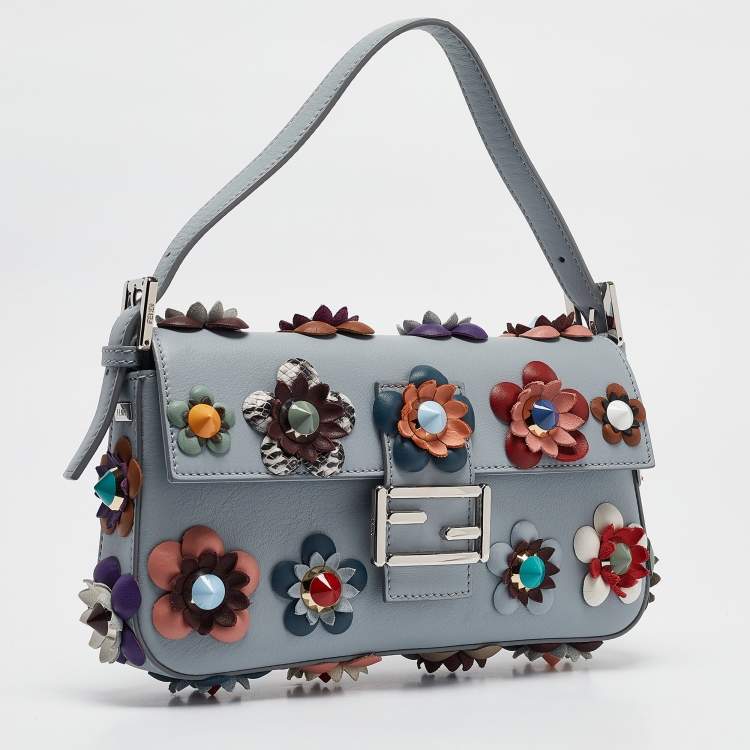 Pre Owned Fendi Multicolor Leather Flowerland Baguette Bag
