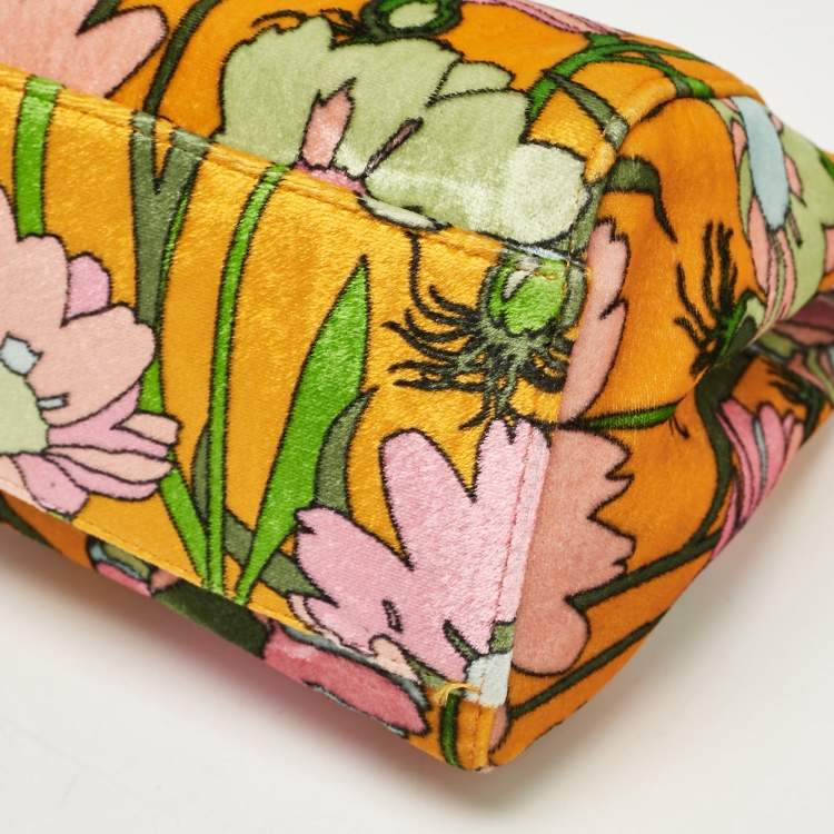 Pre Owned Fendi Multicolor Velvet Mini Floral Peekaboo Top Handle Bag