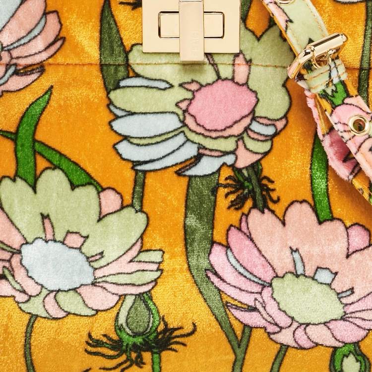Pre Owned Fendi Multicolor Velvet Mini Floral Peekaboo Top Handle Bag