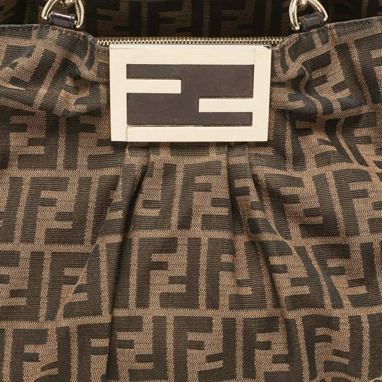 Pre Owned Fendi Tobacco Zucca Canvas and Patent Leather Large Mia Shoulder Bag