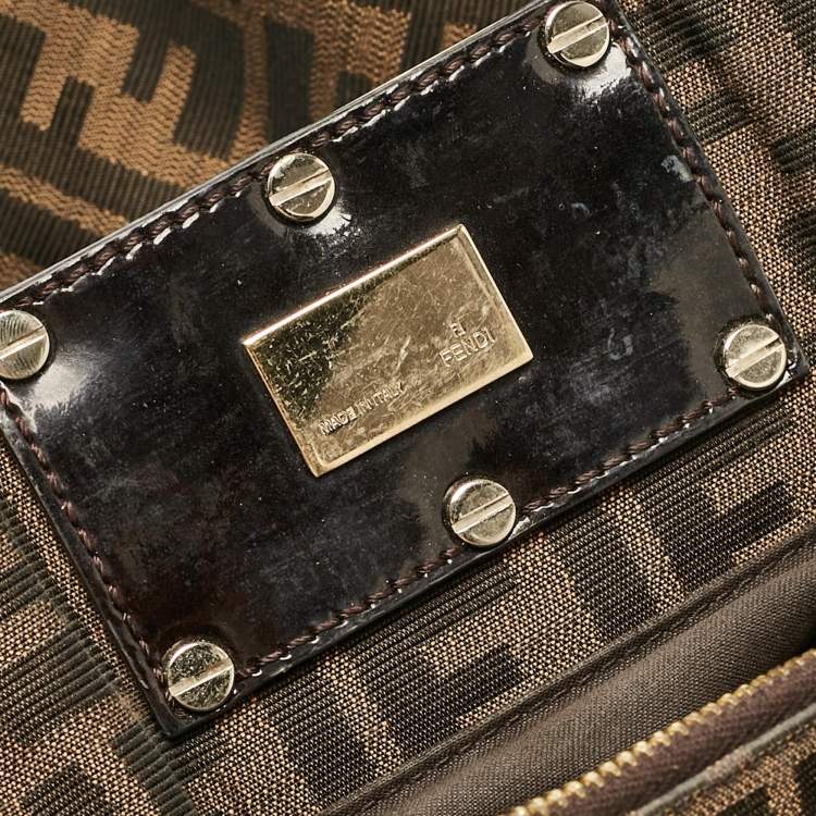 Pre Owned Fendi Tobacco Zucca Canvas and Patent Leather Large Mia Shoulder Bag