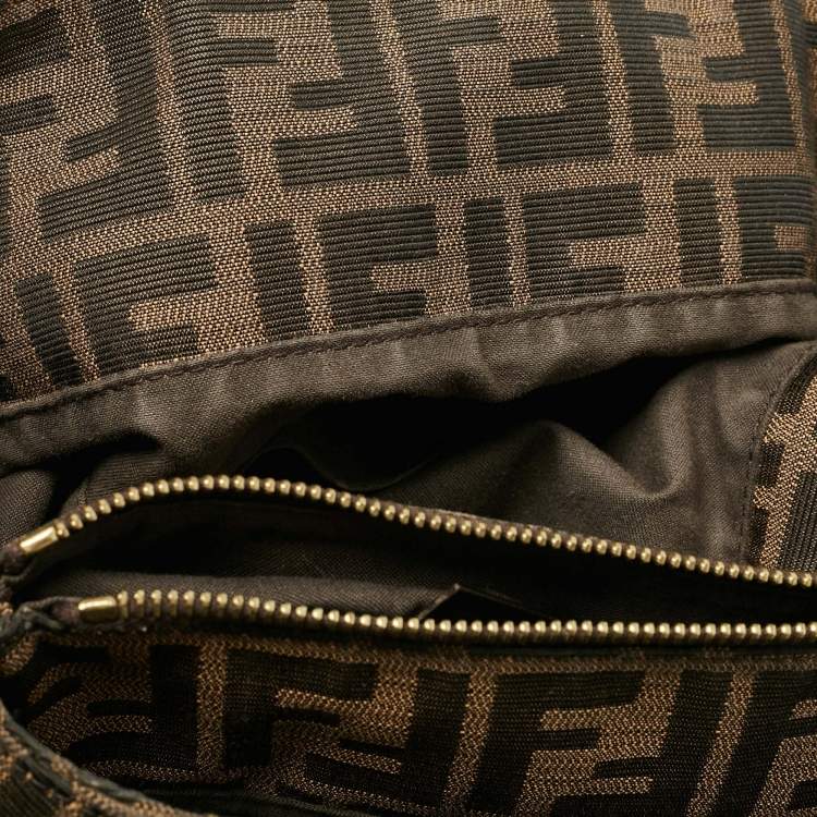 Pre Owned Fendi Tobacco Zucca Canvas and Patent Leather Large Mia Shoulder Bag