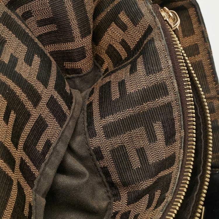 Pre Owned Fendi Tobacco Zucca Canvas and Patent Leather Large Mia Shoulder Bag