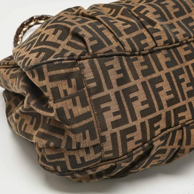 Pre Owned Fendi Tobacco Zucca Canvas and Patent Leather Large Mia Shoulder Bag