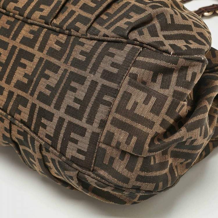 Pre Owned Fendi Tobacco Zucca Canvas and Patent Leather Large Mia Shoulder Bag
