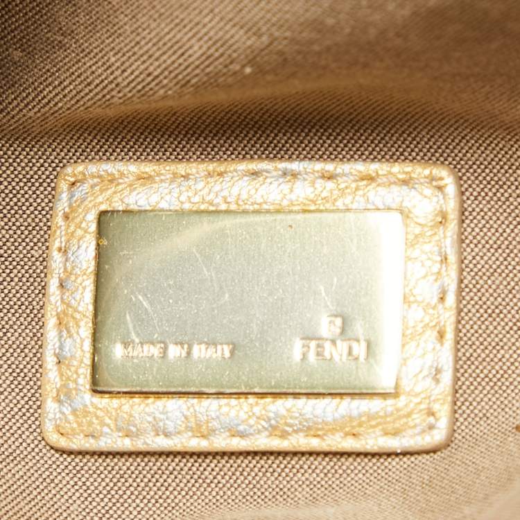 Pre Owned Fendi Metallic Gold Holographic Textured Leather Spy Hobo