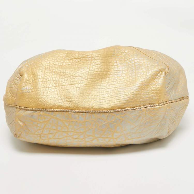 Pre Owned Fendi Metallic Gold Holographic Textured Leather Spy Hobo