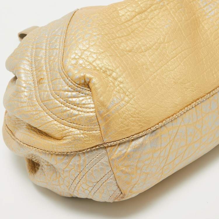 Pre Owned Fendi Metallic Gold Holographic Textured Leather Spy Hobo