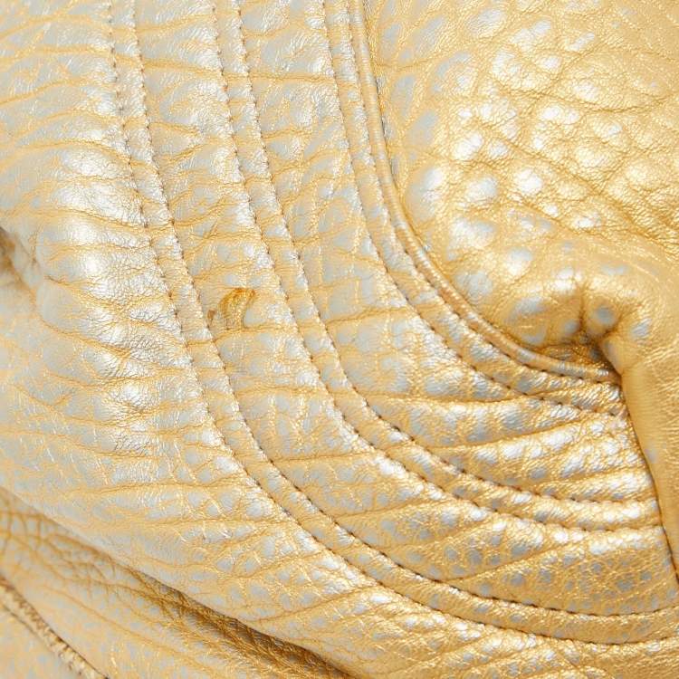 Pre Owned Fendi Metallic Gold Holographic Textured Leather Spy Hobo