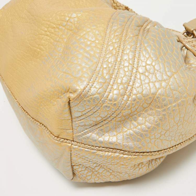 Pre Owned Fendi Metallic Gold Holographic Textured Leather Spy Hobo