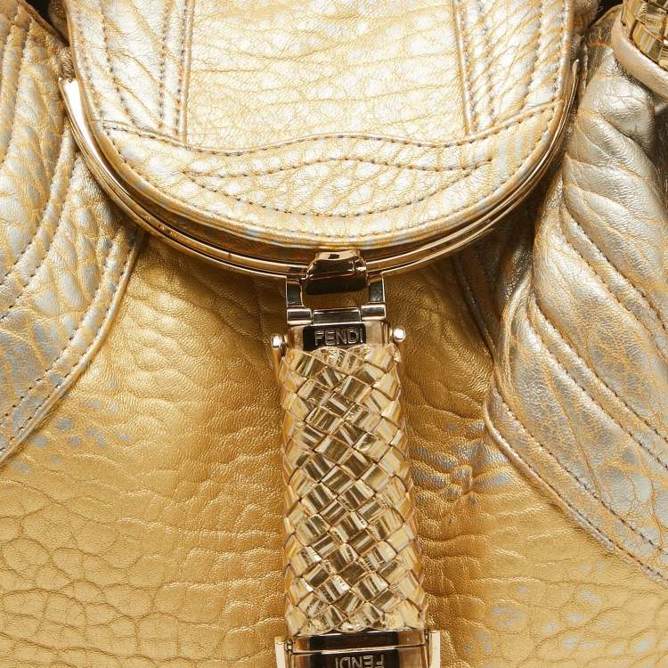 Pre Owned Fendi Metallic Gold Holographic Textured Leather Spy Hobo