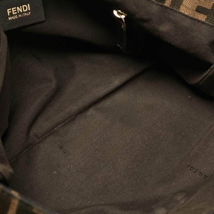 Pre Owned Fendi Tobacco Zucca Canvas and Patent Leather Mia Flap Shoulder Bag