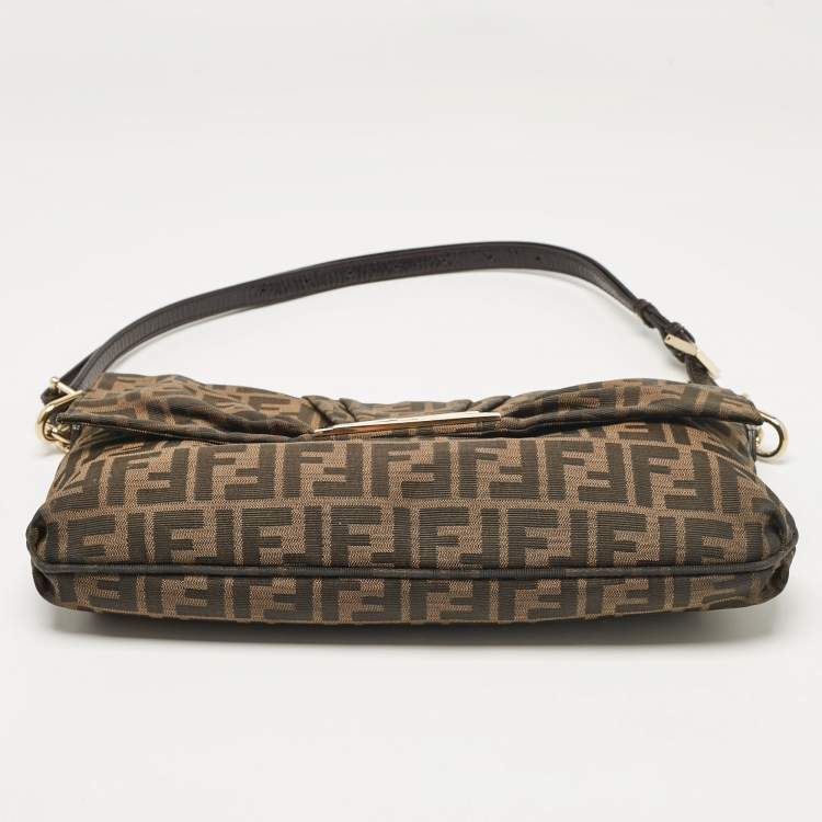 Pre Owned Fendi Tobacco Zucca Canvas and Patent Leather Mia Flap Shoulder Bag