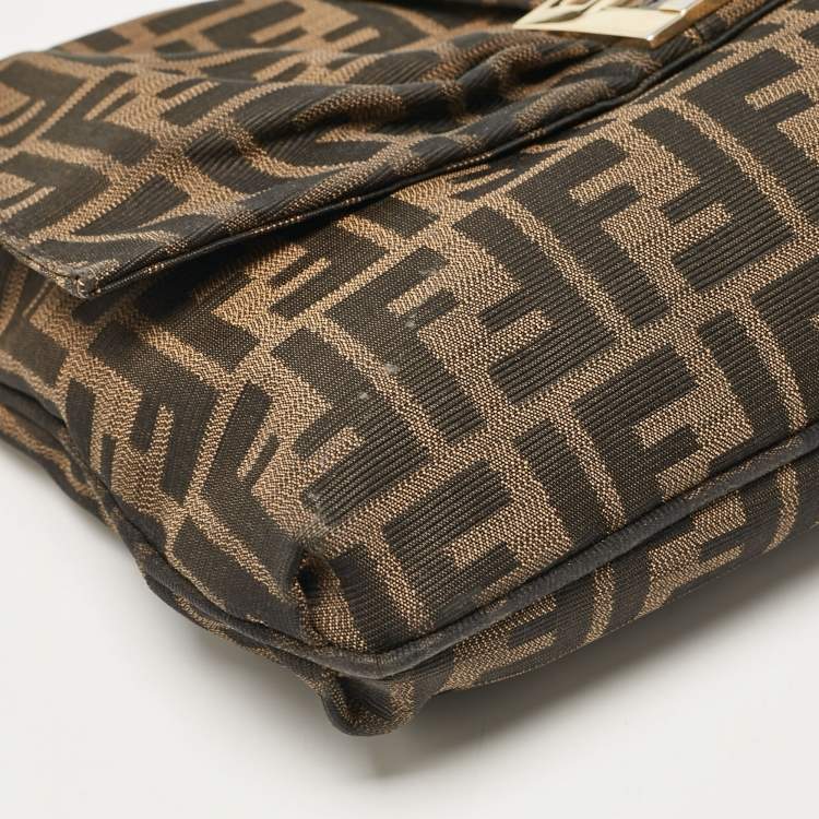 Pre Owned Fendi Tobacco Zucca Canvas and Patent Leather Mia Flap Shoulder Bag