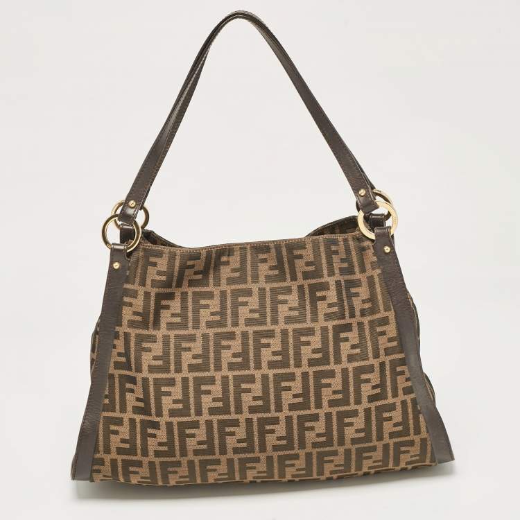 Pre Owned Fendi Tobacco Zucca Canvas and Leather Chef Tote