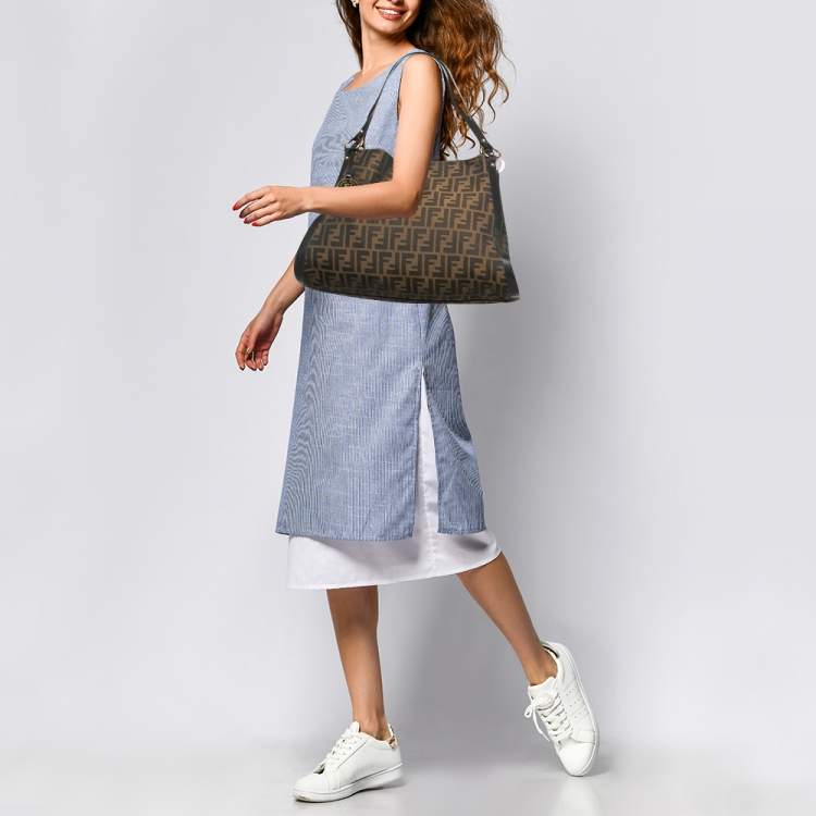 Pre Owned Fendi Tobacco Zucca Canvas and Leather Chef Tote