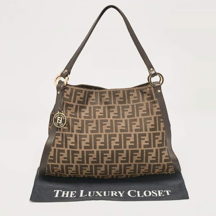 Pre Owned Fendi Tobacco Zucca Canvas and Leather Chef Tote