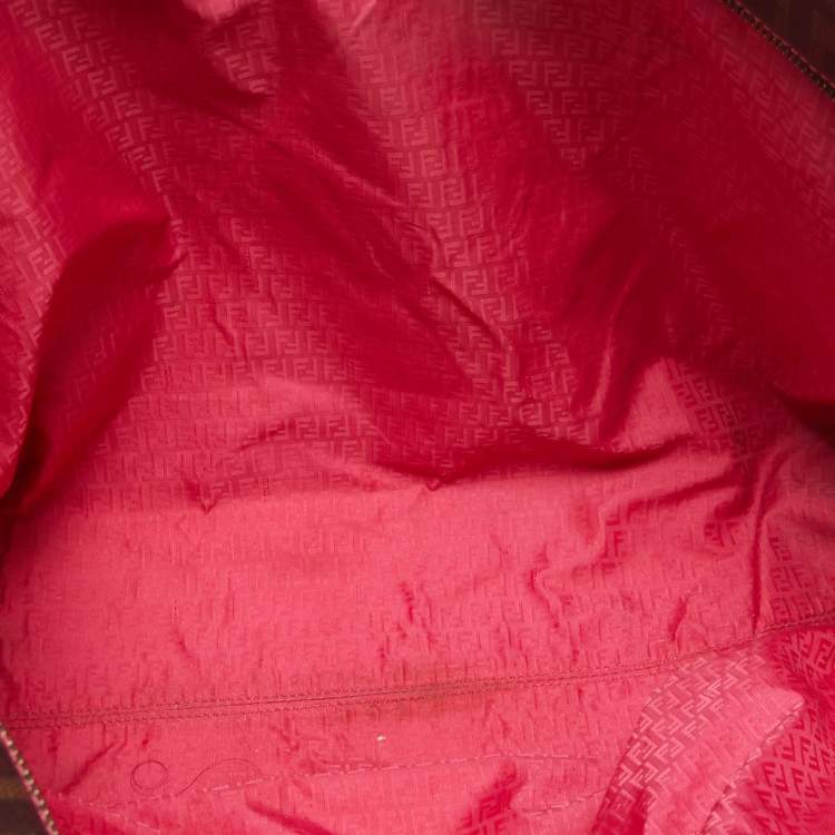 Pre Owned Fendi Tobacco/Pink Zucca Coated Canvas and Leather Roll Shopper Tote